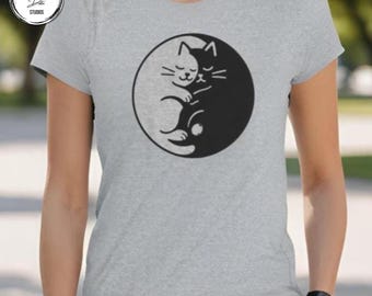 Yin Yang Cat T-Shirt: Women's Zen Graphic Tee