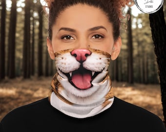 Tabby Cat Face Neck Gaiter, Playful Pet Print Cover, UPF 50+ Sun Protection
