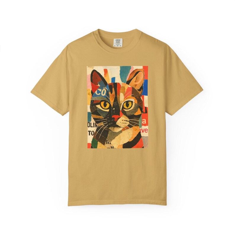 Cat Portrait T-Shirt: Vibrant Garment-Dyed Cotton Tee, Art Lover Gift image 6