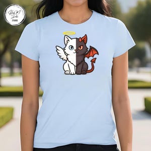 Half Angel Half Devil Cat T-Shirt: Kawaii Split Personality Tee