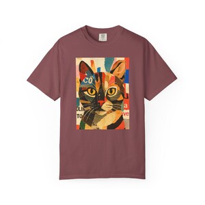 Cat Portrait T-Shirt: Vibrant Garment-Dyed Cotton Tee, Art Lover Gift image 5