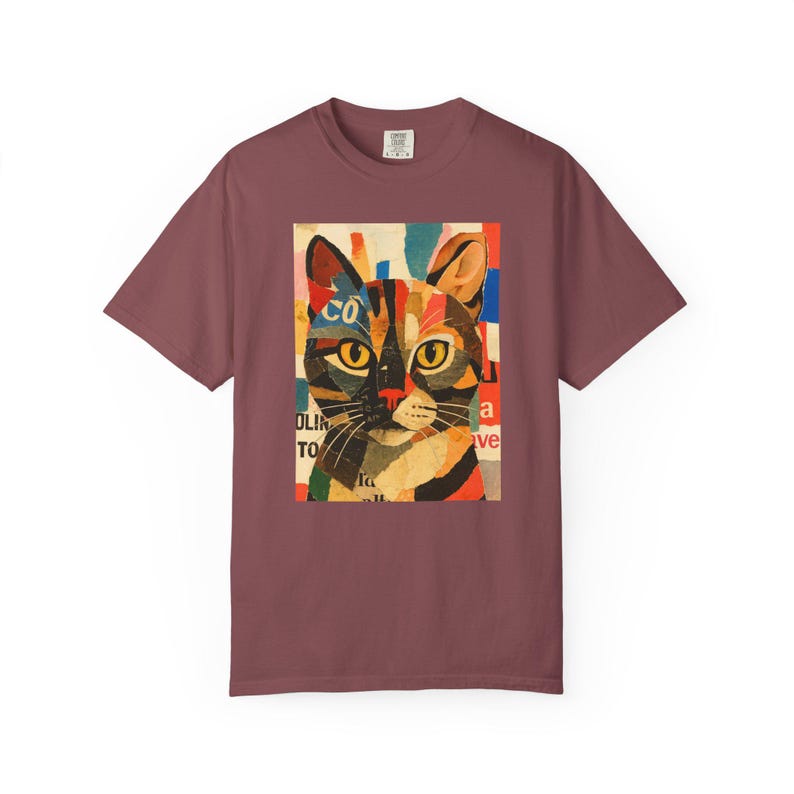 Cat Portrait T-Shirt: Vibrant Garment-Dyed Cotton Tee, Art Lover Gift image 5