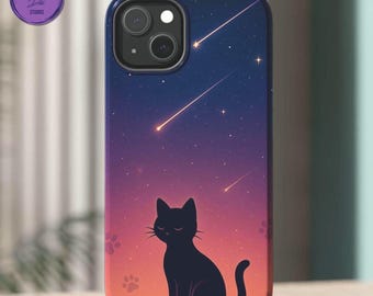 Magnetic Cat Phone Case: Night Sky Galaxy Design - MagSafe Compatible