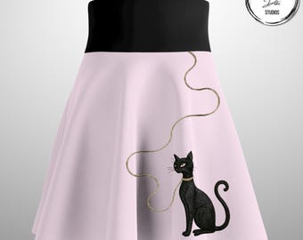 Cat Poodle Skater Skirt: Retro 50s Pink A-Line Rockabilly Style