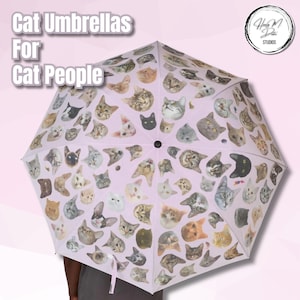 It&#39;s Raining Cats Umbrella - 121 Real Cat Faces! Funny Cat Lover Gift, Cat Rain Gear, Cat Mom Accessory, Unique Cat Umbrella, Pink