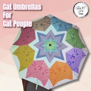 Origami Cat Umbrella - Compact Foldable Travel Umbrella, Semi-Automatic Waterproof 8-Rib, Kawaii Japanese Cat Mom Gift, Windproof Brolly