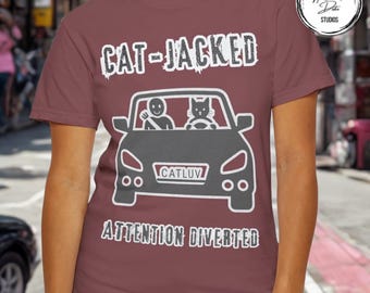 Funny Cat Jacked Graphic T-Shirt: Unisex Garment-Dyed Tee for Cat Lovers