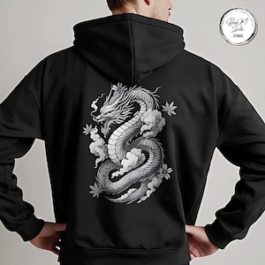 Japanese Tattoo Dragon Hoodie - Irezumi Style Pullover, Asian Mythical Dragon Art, Bold Ink Design, Tattoo-Inspired Streetwear