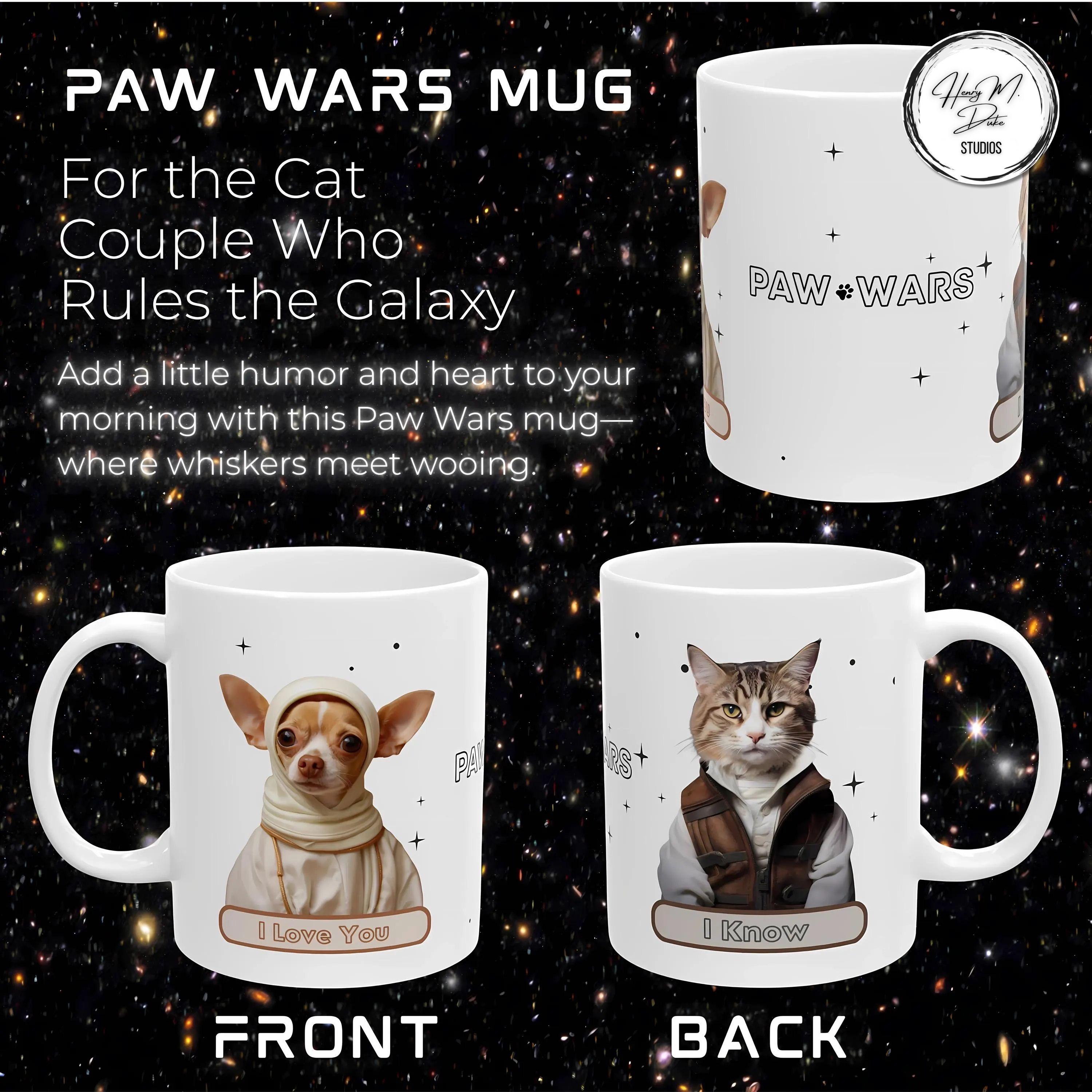 Paw Wars Mug: Funny Cat & Dog Star Parody - Sci-Fi Gift