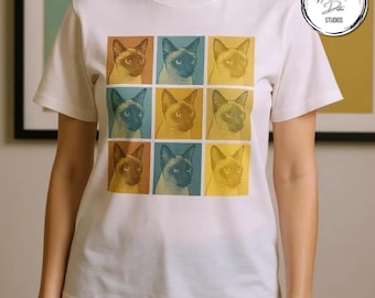 ボヘミアンシャム猫Tシャツ：レトロポップアートユニセックスTシャツ