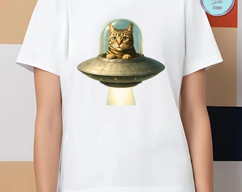 UFO Cat T-Shirt: Funny Alien Abduction Design - Cat Lover Gift