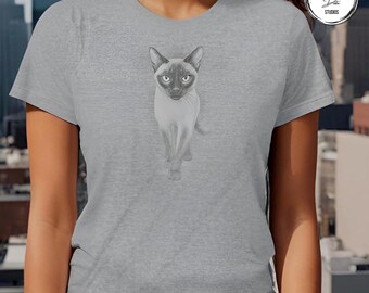 Pencil Sketch Siamese Cat T-Shirt: Elegant Feline Art