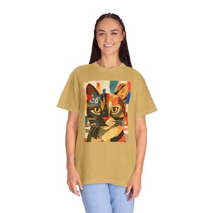 Cat Portrait T-Shirt: Vibrant Garment-Dyed Cotton Tee, Art Lover Gift image 3