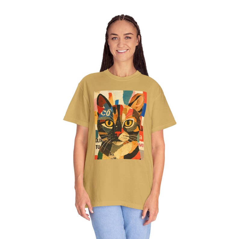 Cat Portrait T-Shirt: Vibrant Garment-Dyed Cotton Tee, Art Lover Gift image 3