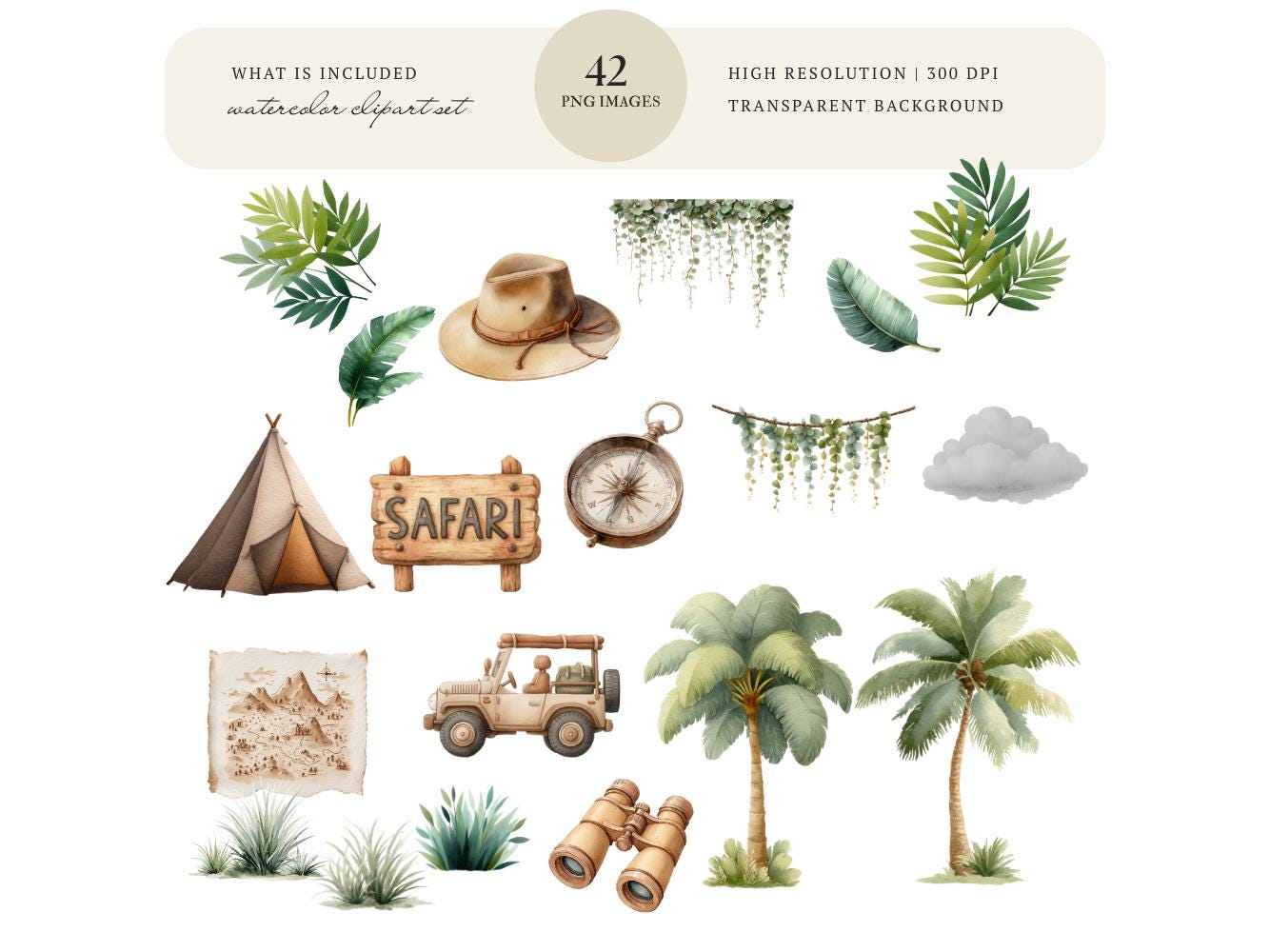 Safari Animals Clipart, Cute Watercolor Animal, Jungle Animal PNG ...