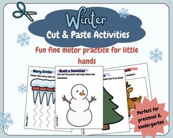 Winter knip- en plakactiviteiten | Schaarvaardigheden Pre-K | Afdrukbaar kerstpakket met fijne motoriek