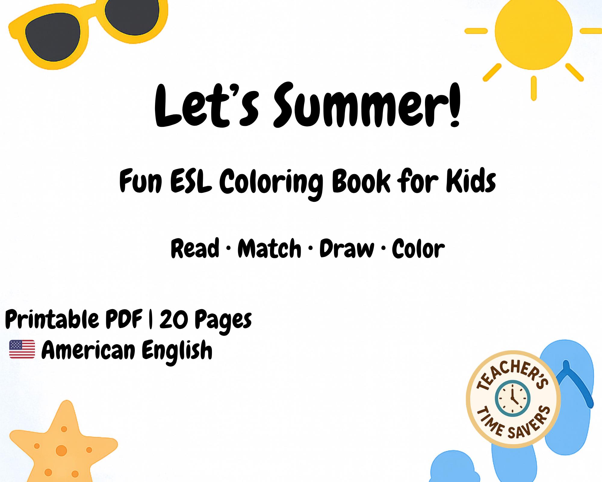 Esl Coloring Summer Coloring Pages for ESL Kids | Vocabulary Activities, Creative ...