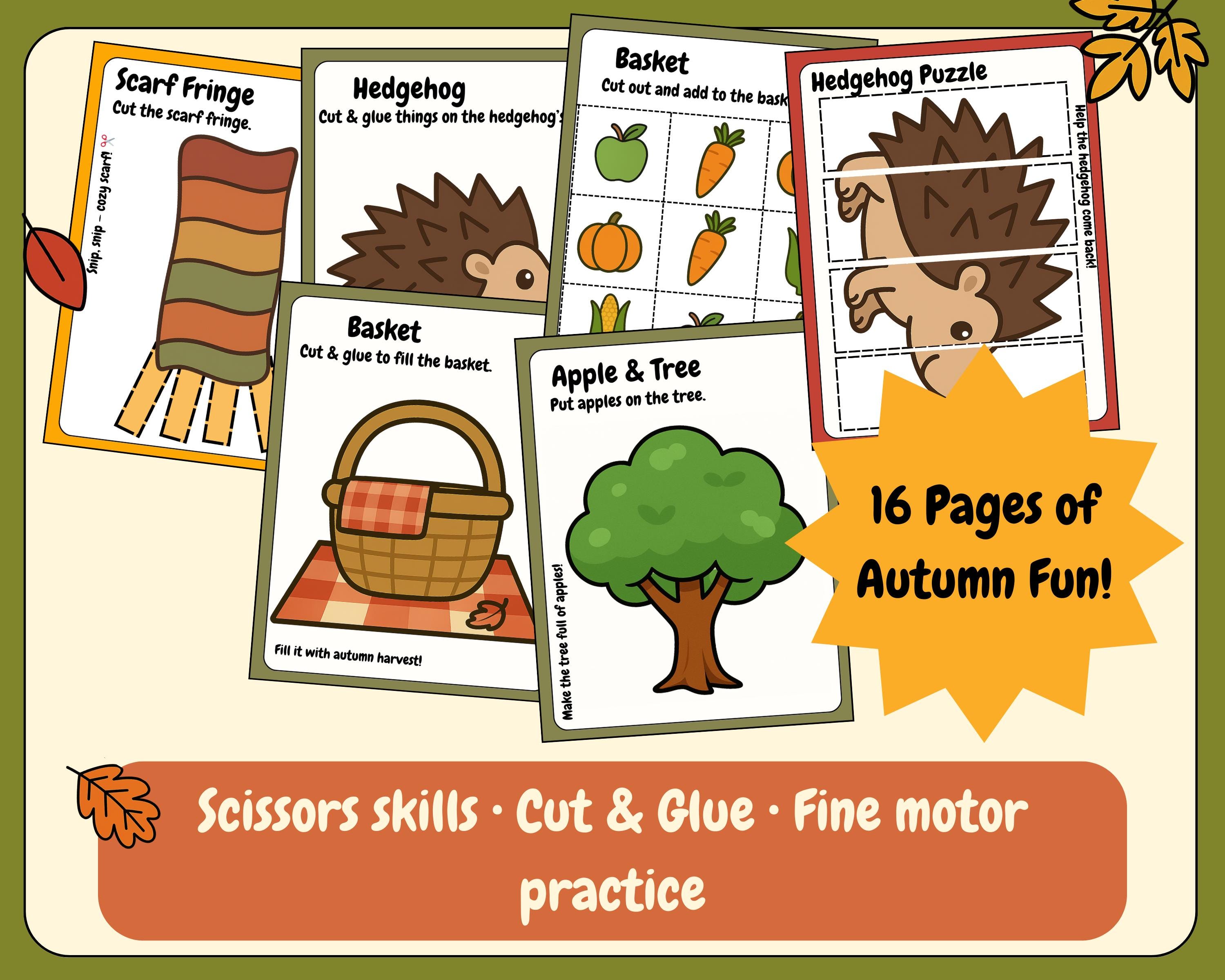 Autumn Cut and Paste Activity Pack: Fall Scissor Skills, Fine Motor ...