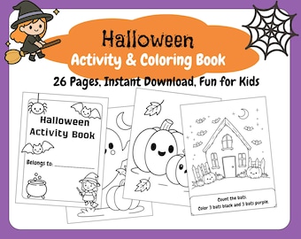 Halloween Activity & Coloring Book for Kids | Fun Games, Mazes (Instant Download)