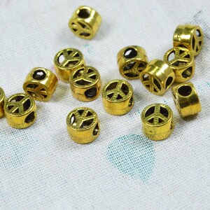 10pcs x 10mm Raw Brass Peace sign beads, round double side Peace beads, flat round beads large hole beads