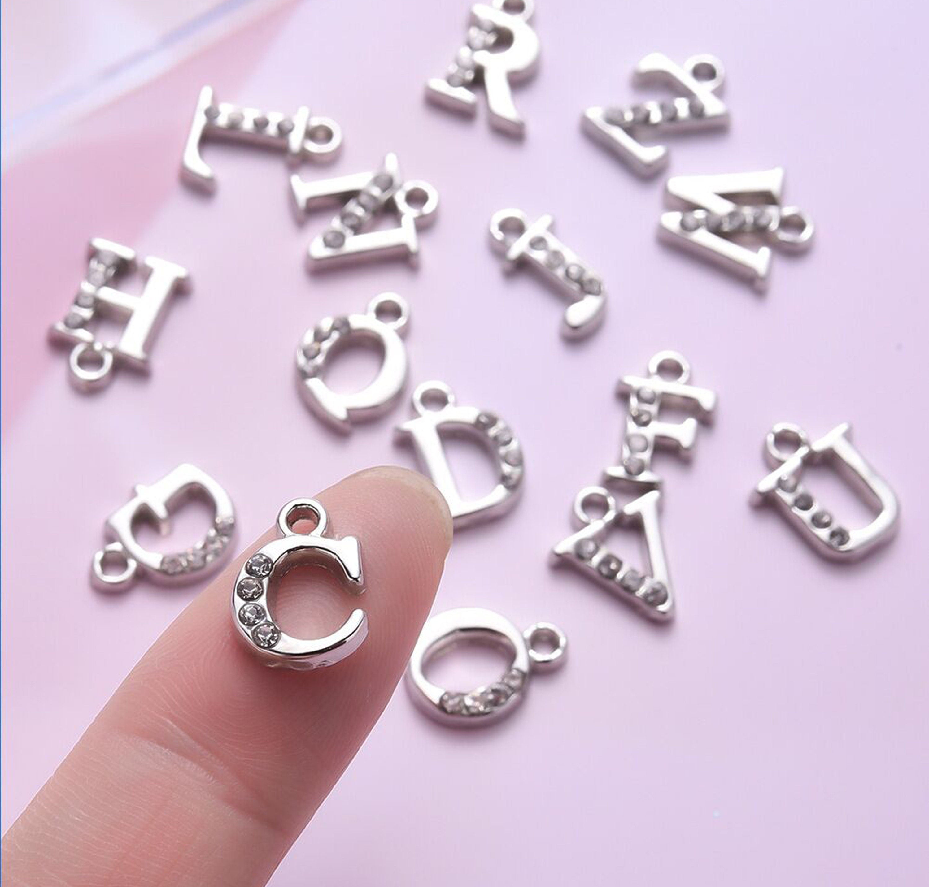 1 Set 26 Pcs Silver Rhinestone Initial Letter Uppercase