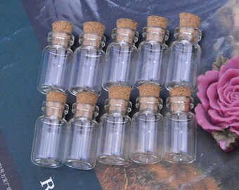 10 small glass bottles, small glass bottles with corks, glass bottles with cork, glass bottles, glass bottles with corks, glass jar 10x18mm