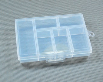 Caja de plástico transparente con 6 rejillas inamovibles, caja organizadora de cuentas de joyería de caja de plástico rectangular, contenedor de accesorios de herramientas de bricolaje 8,4x12 cm