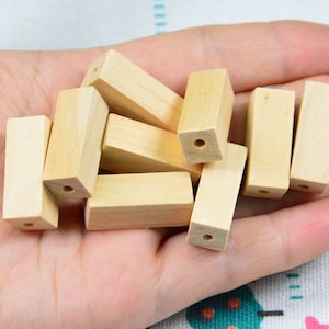 20 pcs cuboid wood beads, unfinished square wood pillar beads, square wooden tubes 10x10x25mm