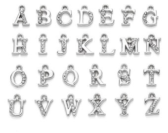 1 Set 26 Pcs Silver Rhinestone Initial 