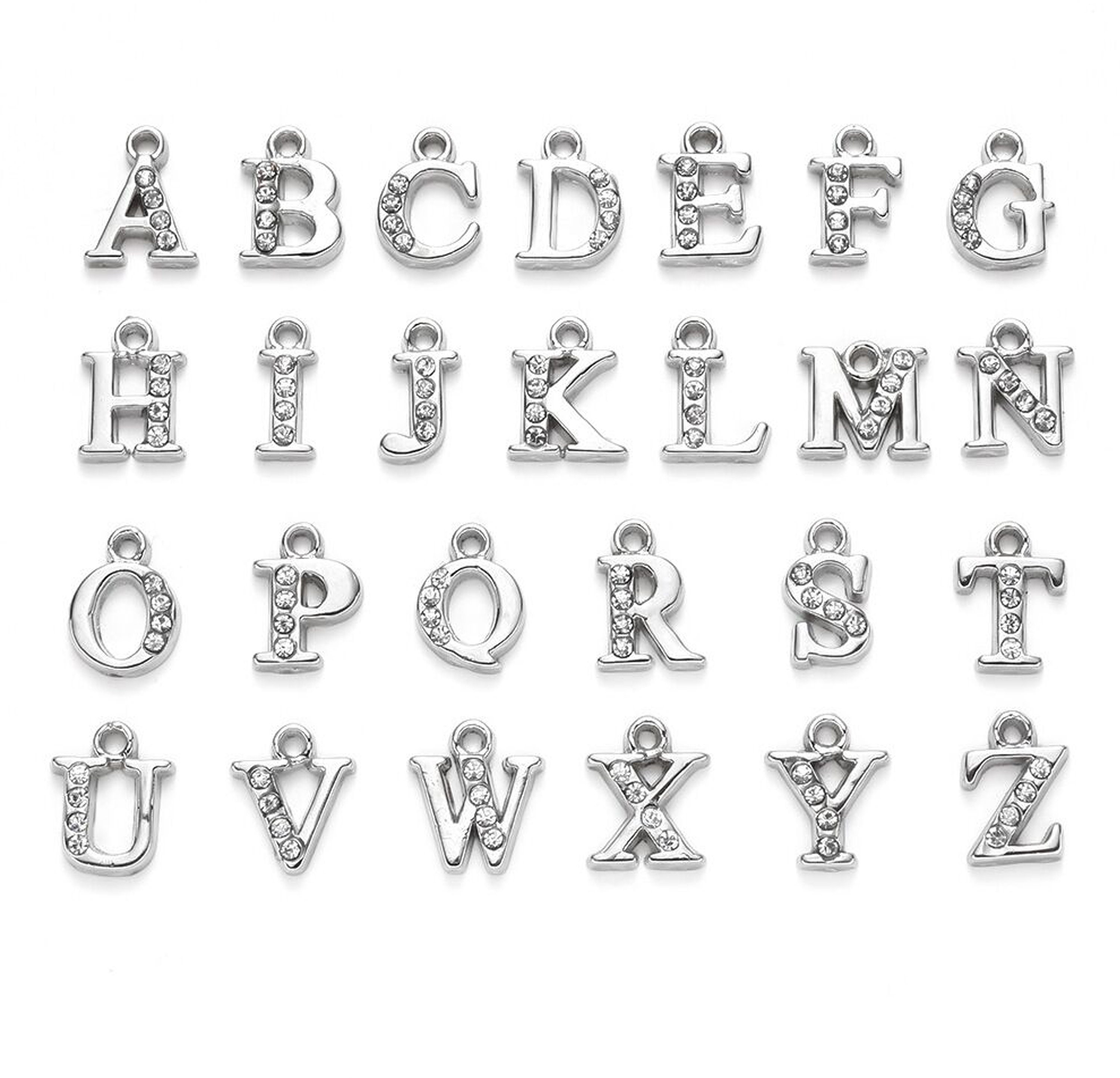 1 Set 26 Pcs Silver Rhinestone Initial Letter Uppercase