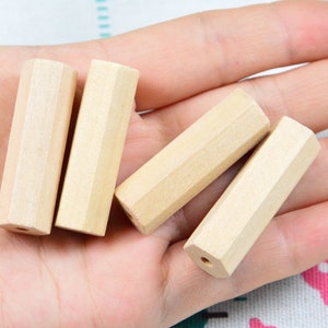 20pcs wooden tubes, unfinished Hexagonal wood tube beads, Hexagonal wood pillar 12x35mm