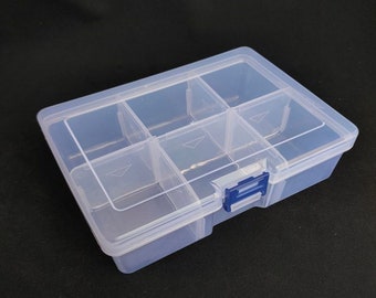 large Clear plastic box, Rectangular transparent box with removable 6 compartments, Jewelry bead storage box container box 16.2x11.8x5.6cm