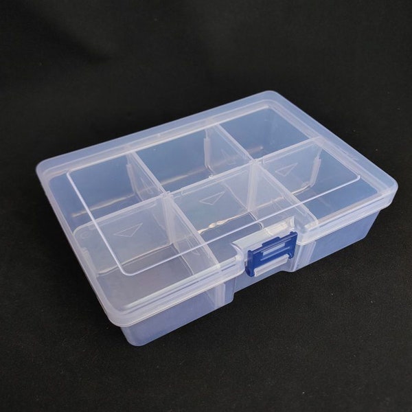 large Clear plastic box, Rectangular transparent box with removable 6 compartments, Jewelry bead storage box container box 16.2x11.8x5.6cm