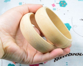 5pcs wooden bangle bracelets, curved unfinished wood bangles 80mm