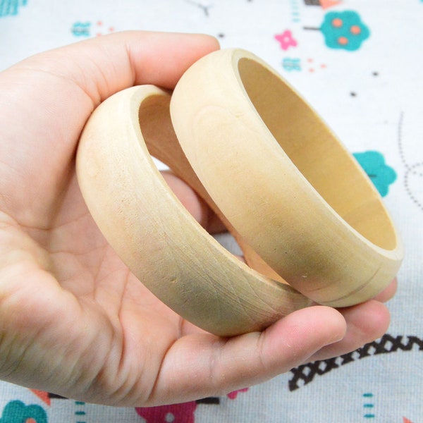 5pcs wooden bangle bracelets, curved unfinished wood bangles 80mm