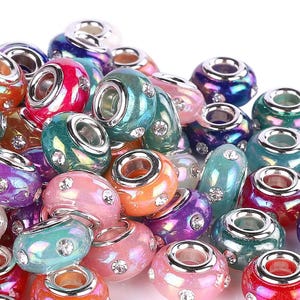 10 pcs large hole beads European beads, Spacer Beads, Assorted color Rhinestone beads, Shiny bracelet Charm Beads