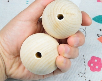 10 pcs wooden beads, unfinished large round wood ball beads 50mm