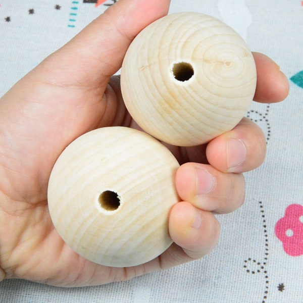 10 pcs wooden beads, unfinished large round wood ball beads 50mm