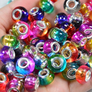 Large hole spacer beads, European beads, large hole rainbow transparent Acrylic beads, Wholesale beads mixed color