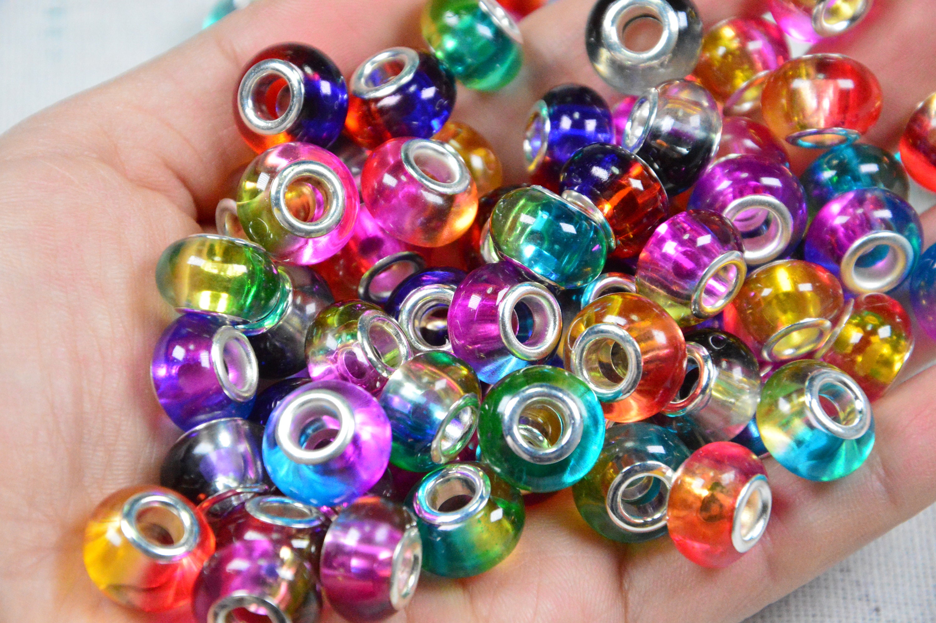 100 x 6mm Large Hole Seamless Smooth Spacer Beads Sterling Silver Plated  Metal Beads (Hole-2.5mm) CF87-6