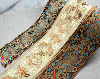 Ethnic floral Jacquard trim, Geometric flower Jacquard ribbon Embroidered woven ribbon fabric craft sewing border