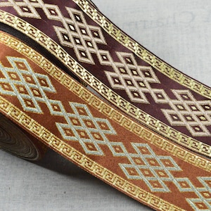 2.36'' wide Geometric Jacquard trim, Geometric diamond pattern Metallic Embroidered ribbon Jacquard ribbon sewing craft