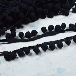 15mm Pom Pom trim, Black PomPom ball fringe tape border for sewing decoration, sell by the yard