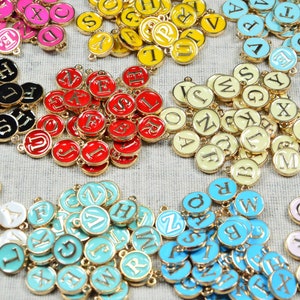 Bulk 26 pcs or 50 pcs Enamel Letter charms, Assorted color Double side Round Letter disc charms, Initial letter Alphabet letter charms