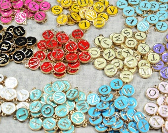 Bulk 26 pcs or 50 pcs Enamel Letter charms, Assorted color Double side Round Letter disc charms, Initial letter Alphabet letter charms