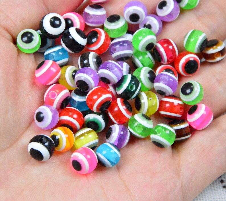100 assorted color plastic round eye ball beads 8mm