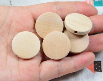 20pcs Natural wooden discs, unfinished flat round wooden beads 24mm