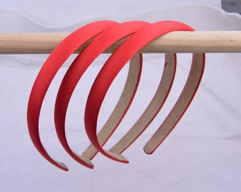 10pcs satin headbands, 15mm Red satin covered plastic headband, plastic hair band