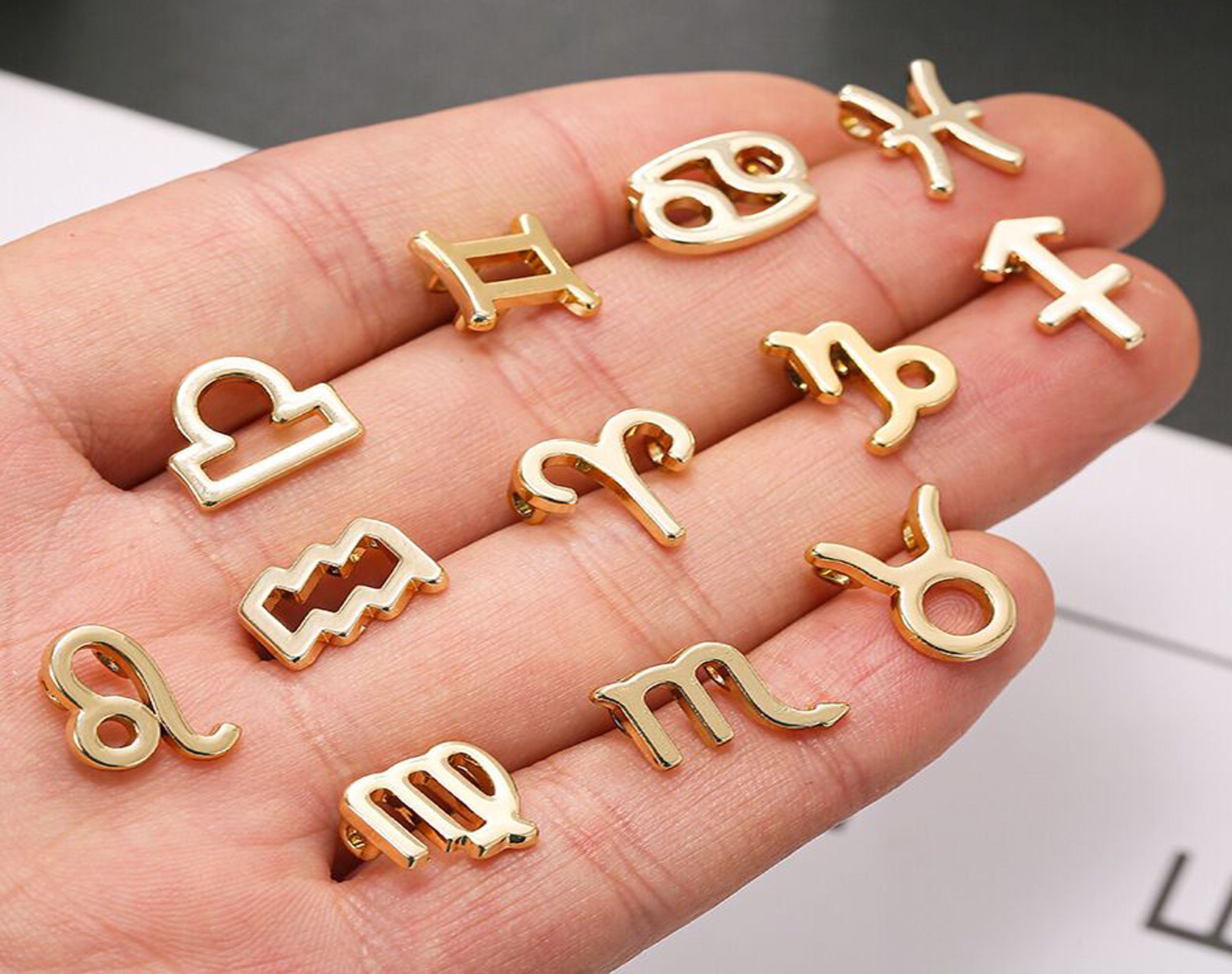 1 Full Set-12pcs Zodiac Charms, Astrological Zodiac Signs, Zodiac Symbols, Horoscope Charm, Jewelry Bracelet Gold Crafts