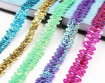 Sequin trim by the yard, 4/5''(20mm) wide Stretch Sequin tape border, Holographic Iridescent PVC Sequin sewing trim craft supply